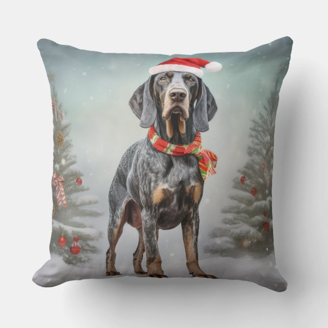 Bluetick Coonhound Dog in Snow Christmas  Throw Pillow (Front)