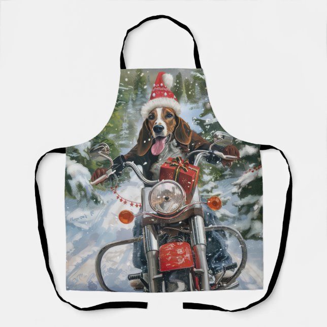 Bluetick Coonhound Dog Riding Motorcycle Christmas Apron (Front)