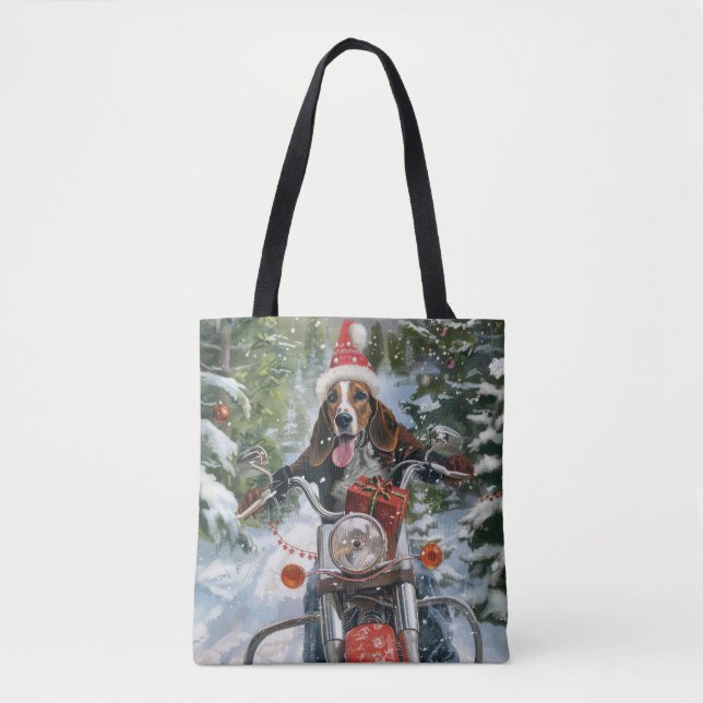 Bluetick Coonhound Dog Riding Motorcycle Christmas Tote Bag (Front)