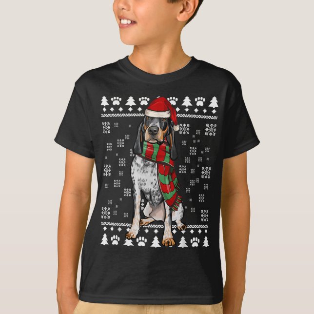 Bluetick Coonhound Dog Santa Hat Xmas Ugly Christm T-Shirt (Front)
