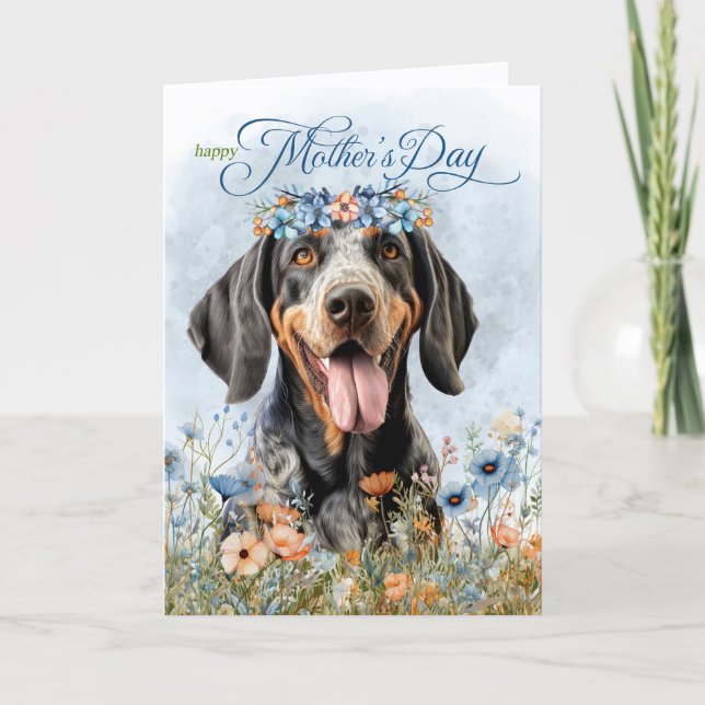 Bluetick Coonhound Dog Wildflowers Mother's Day Holiday Card (Front)
