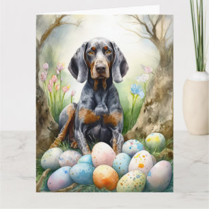 Bluetick Coonhound Dog with Easter Eggs Holiday  Card
