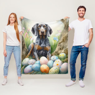 Bluetick Coonhound Dog with Easter Eggs Holiday  Fleece Blanket