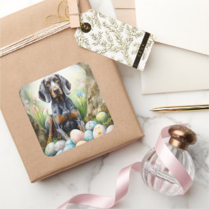 Bluetick Coonhound Dog with Easter Eggs Holiday  Square Sticker