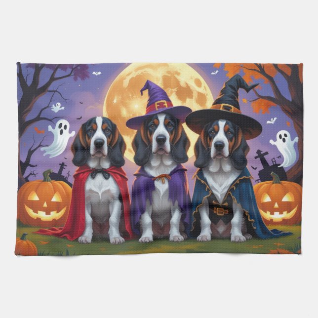 Bluetick Coonhound Dogs Pumpkin Halloween Funny Kitchen Towel (Horizontal)