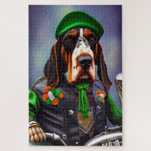 Bluetick Coonhound Driving Bike St. Patrick's Day Jigsaw Puzzle