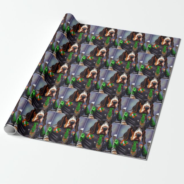 Bluetick Coonhound Driving Bike St. Patrick's Day  Wrapping Paper (Unrolled)