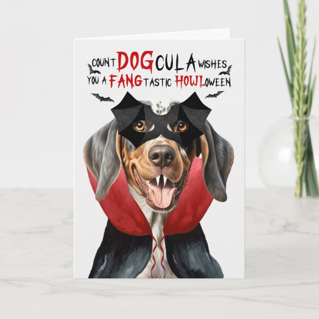 Bluetick Coonhound Funny Count DOGcula Halloween Holiday Card (Front)