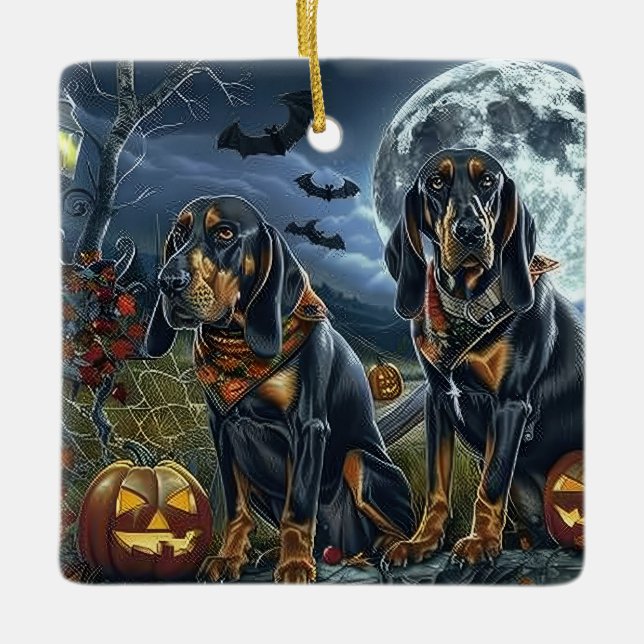 Bluetick Coonhound Halloween Spooky Ceramic Ornament (Front)