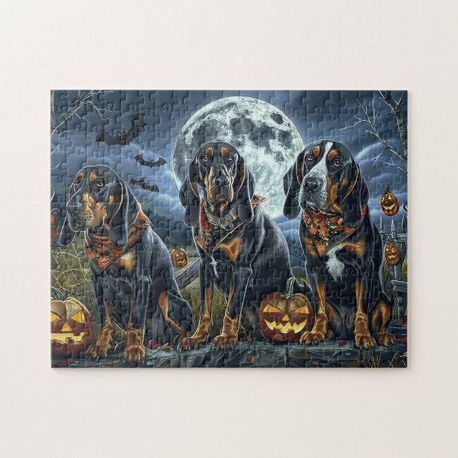 Bluetick Coonhound Halloween Spooky Jigsaw Puzzle (Horizontal)