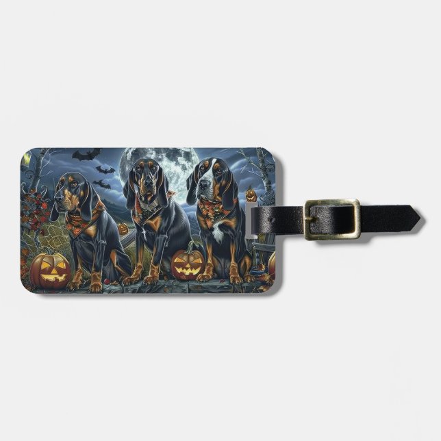 Bluetick Coonhound Halloween Spooky Luggage Tag (Front Horizontal)
