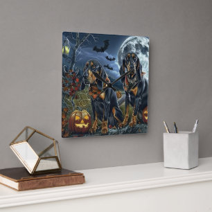 Bluetick Coonhound Halloween Spooky Square Wall Clock