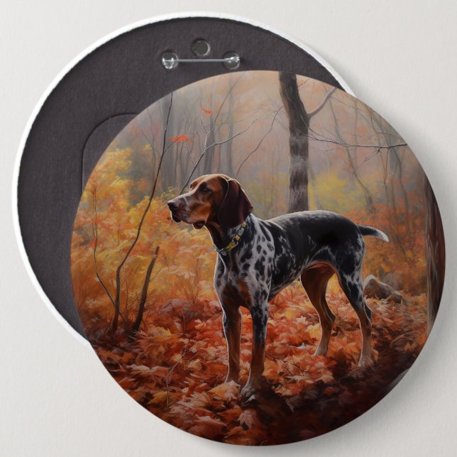 Bluetick Coonhound in Autumn Leaves Fall Inspire 6 Inch Round Button (Front & Back)