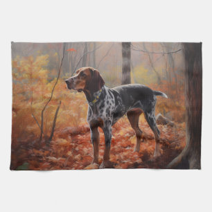 Bluetick Coonhound in Autumn Leaves Fall Inspire Kitchen Towel