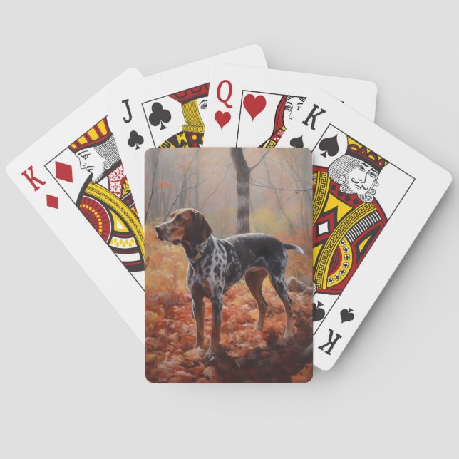 Bluetick Coonhound in Autumn Leaves Fall Inspire Playing Cards (Back)