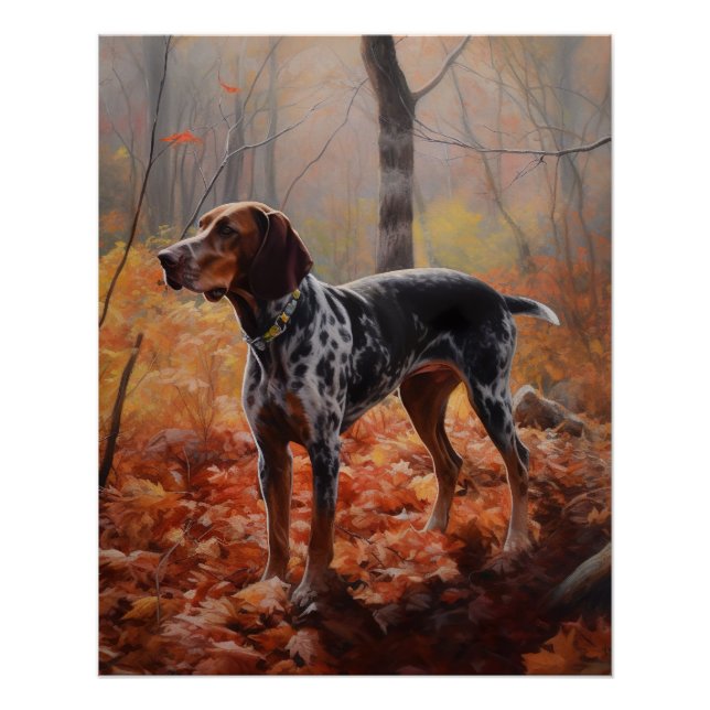 Bluetick Coonhound in Autumn Leaves Fall Inspire Poster (Front)