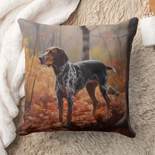 Bluetick Coonhound in Autumn Leaves Fall Inspire Throw Pillow (Blanket)