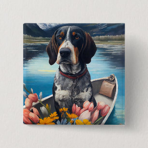 Bluetick Coonhound on a Paddle: A Scenic Adventure 2 Inch Square Button
