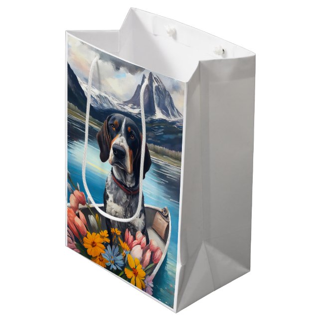 Bluetick Coonhound on a Paddle: A Scenic Adventure Medium Gift Bag (Front Angled)
