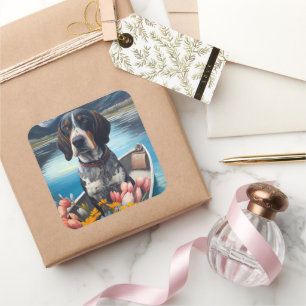Bluetick Coonhound on a Paddle: A Scenic Adventure Square Sticker