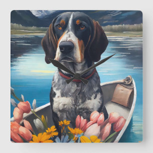 Bluetick Coonhound on a Paddle: A Scenic Adventure Square Wall Clock