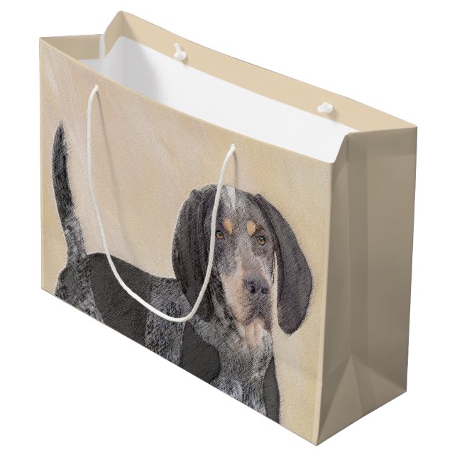 Bluetick Coonhound Painting - Cute Original Dog Ar Large Gift Bag (Front Angled)