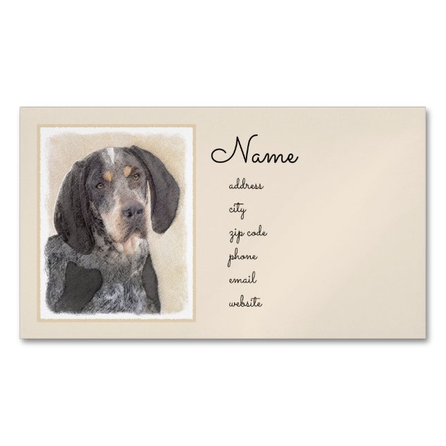 Bluetick Coonhound Painting - Cute Original Dog Ar Magnetic Business Card (Front)