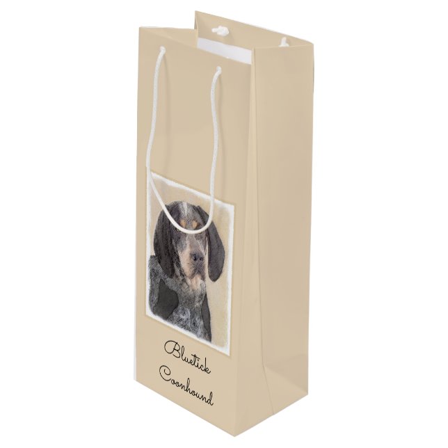 Bluetick Coonhound Painting - Cute Original Dog Ar Wine Gift Bag (Front Angled)