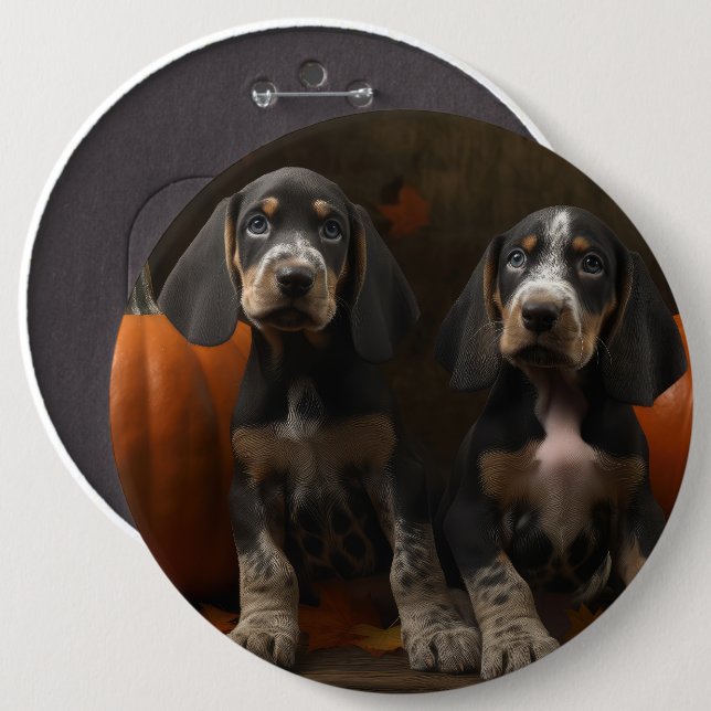 Bluetick Coonhound Puppy Autumn Delight Pumpkin  6 Inch Round Button (Front & Back)