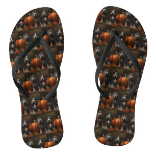 Bluetick Coonhound Puppy Autumn Delight Pumpkin  Flip Flops