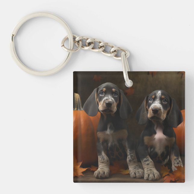 Bluetick Coonhound Puppy Autumn Delight Pumpkin  Keychain (Front)