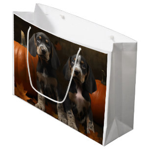 Bluetick Coonhound Puppy Autumn Delight Pumpkin Large Gift Bag