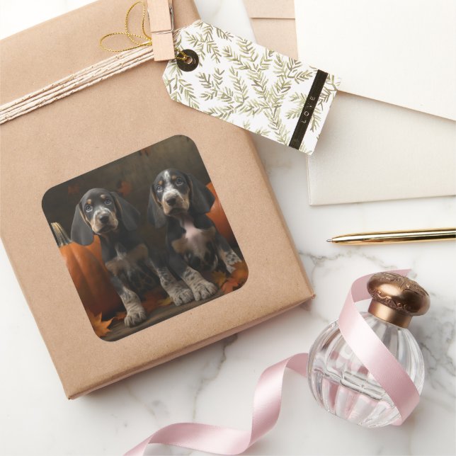 Bluetick Coonhound Puppy Autumn Delight Pumpkin  Square Sticker (Gifting)