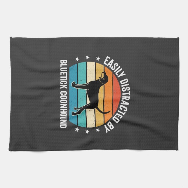 Bluetick Coonhound Retro Sunset Dog Kitchen Towel (Horizontal)