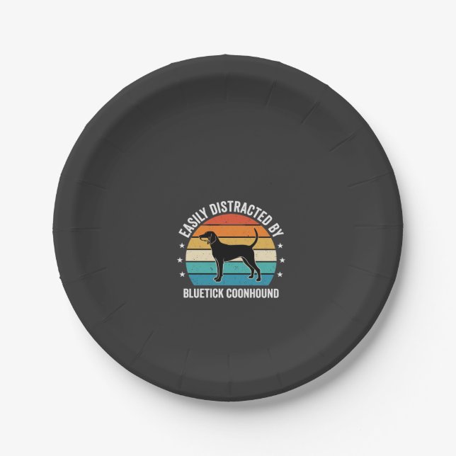 Bluetick Coonhound Retro Sunset Dog Paper Plate (Front)