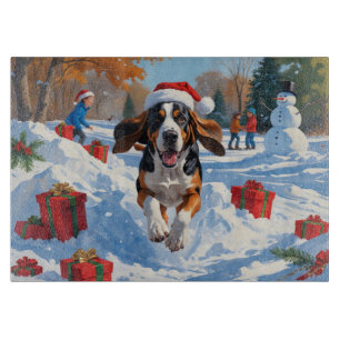 Bluetick Coonhound Running in Snow with Christmas  Cutting Board
