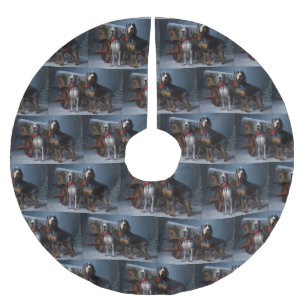 Bluetick Coonhound Snowy Sleigh Christmas Decor  Brushed Polyester Tree Skirt