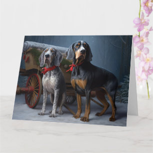 Bluetick Coonhound Snowy Sleigh Christmas Decor  Card