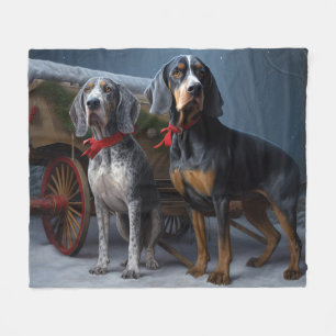 Bluetick Coonhound Snowy Sleigh Christmas Decor  Fleece Blanket