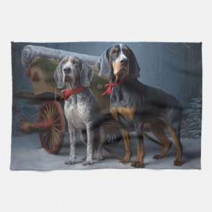 Bluetick Coonhound Snowy Sleigh Christmas Decor  Kitchen Towel