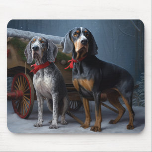 Bluetick Coonhound Snowy Sleigh Christmas Decor  Mouse Pad
