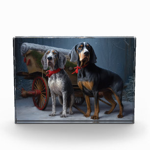 Bluetick Coonhound Snowy Sleigh Christmas Decor  Photo Block