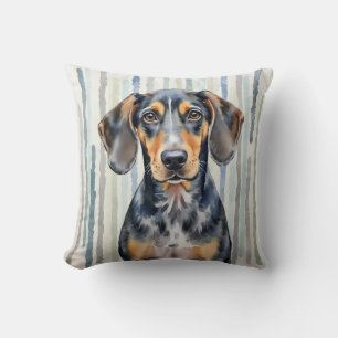 Bluetick Coonhound Watercolor Rain Streak Art Throw Pillow