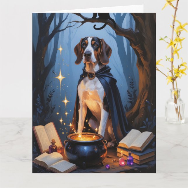 Bluetick Coonhound Whimsical Halloween Painting Card (Yellow Flower)