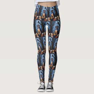 Bluetick Coonhound Whimsical Halloween Painting Leggings