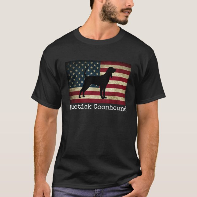 Bluetick Coonhound with American Flag T-Shirt (Front)