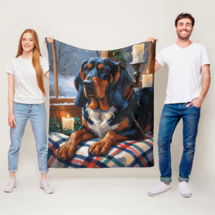 Bluetick Coonhound With Christmas Lights Holiday Fleece Blanket