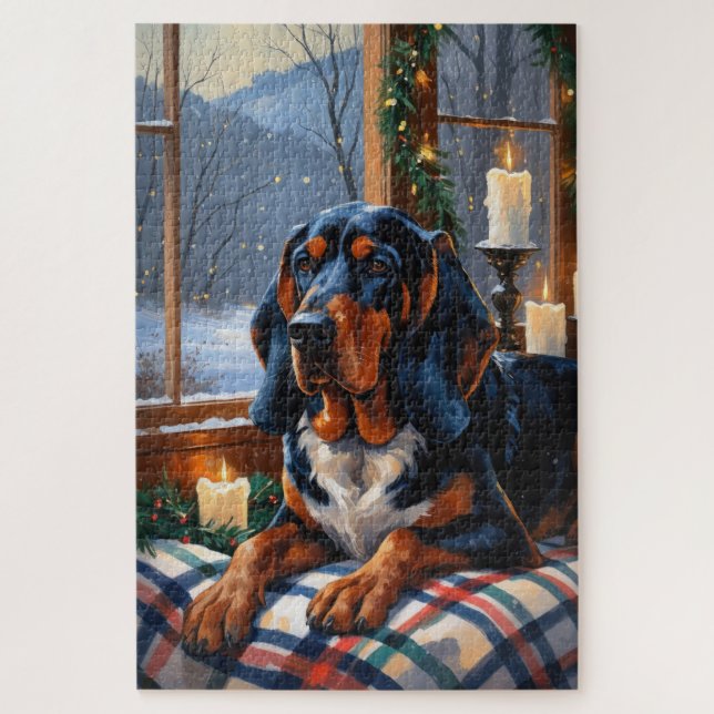 Bluetick Coonhound With Christmas Lights Holiday Jigsaw Puzzle (Vertical)