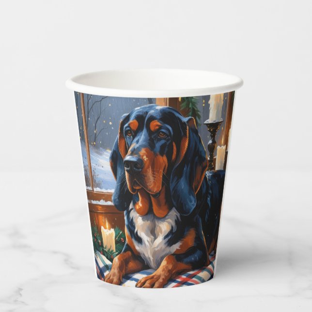 Bluetick Coonhound With Christmas Lights Holiday Paper Cups (Front)