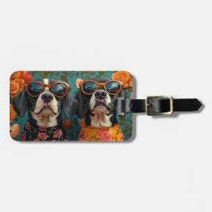 Bluetick Coonhound With Heart Rose Valentine's Day Luggage Tag